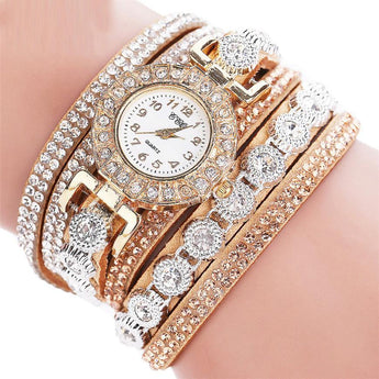 Timeless Glamour: Leather Rhinestone Watch Bracelet for Effortlessly Chic Style - Styloqs