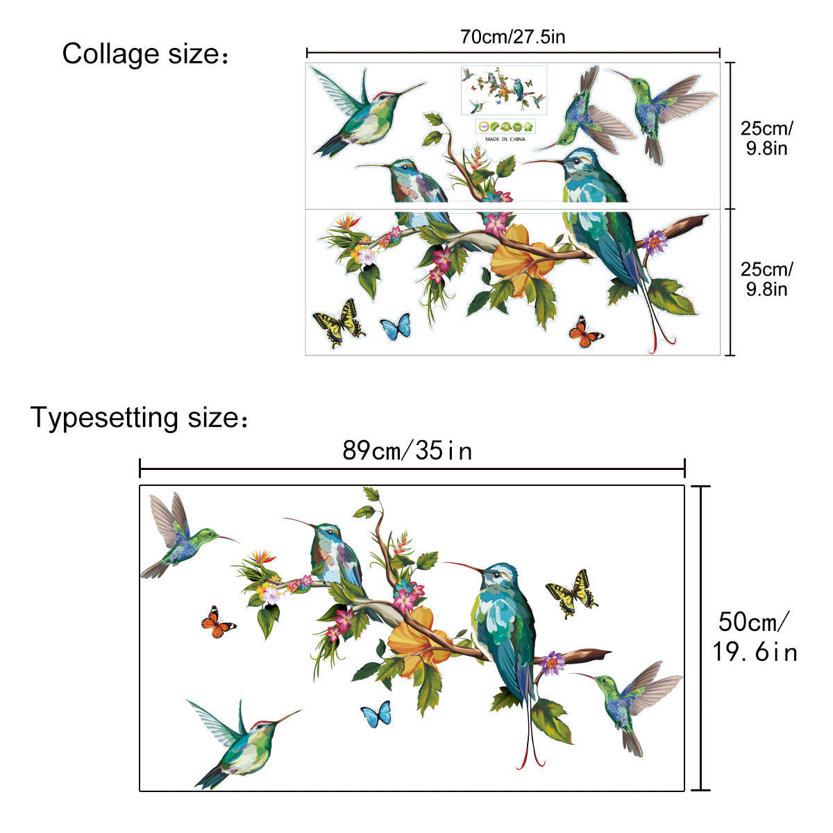 Colorful Butterfly & Bird Wall Sticker