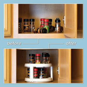 Two Level Storage Turntable - Multi Level Rotary Kitchen Spice Manager for Cabinets, Pantries, Bathrooms, Refrigerators - Styloqs