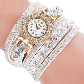 Timeless Glamour: Leather Rhinestone Watch Bracelet for Effortlessly Chic Style - Styloqs