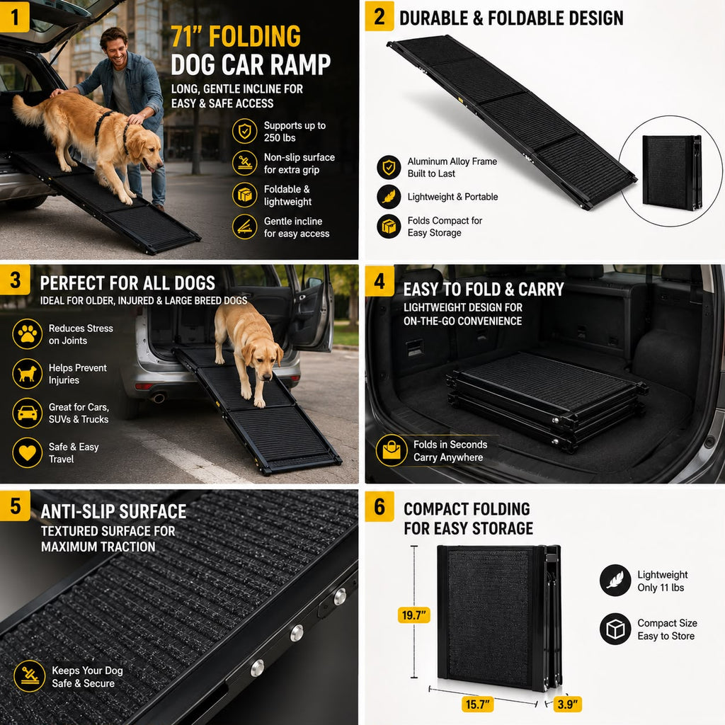 Premium Dog Travel Bundle — 71" Ramp, Seat Belts & Waterproof Cover