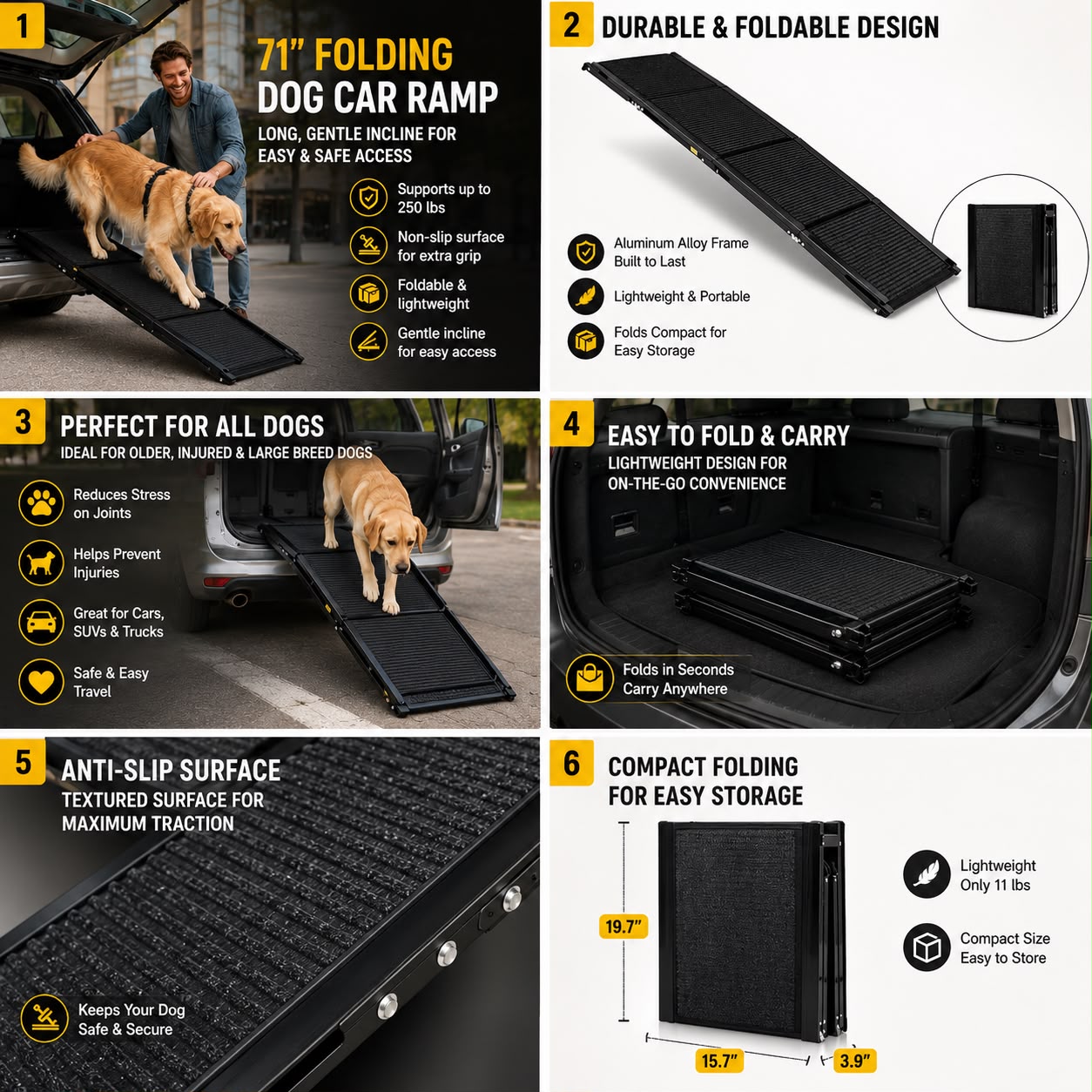 Premium Dog Travel Bundle — 71" Ramp, Seat Belts & Waterproof Cover
