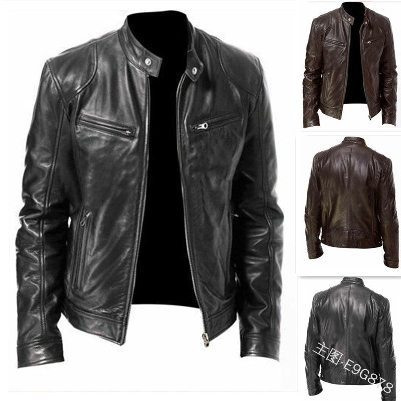 Men’s PU Leather Zipper Cardigan Jacket