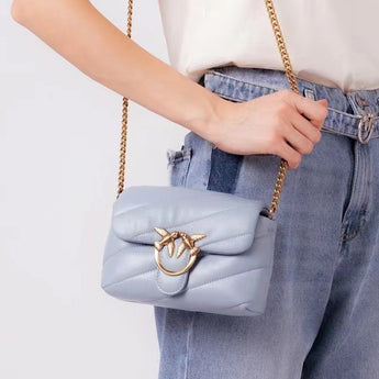 New High Quality Sheepskin Pinko Same Style Puff Pillow Bag Mini Crossbody Chain Puff Swallow Bag Women's Bag - Styloqs