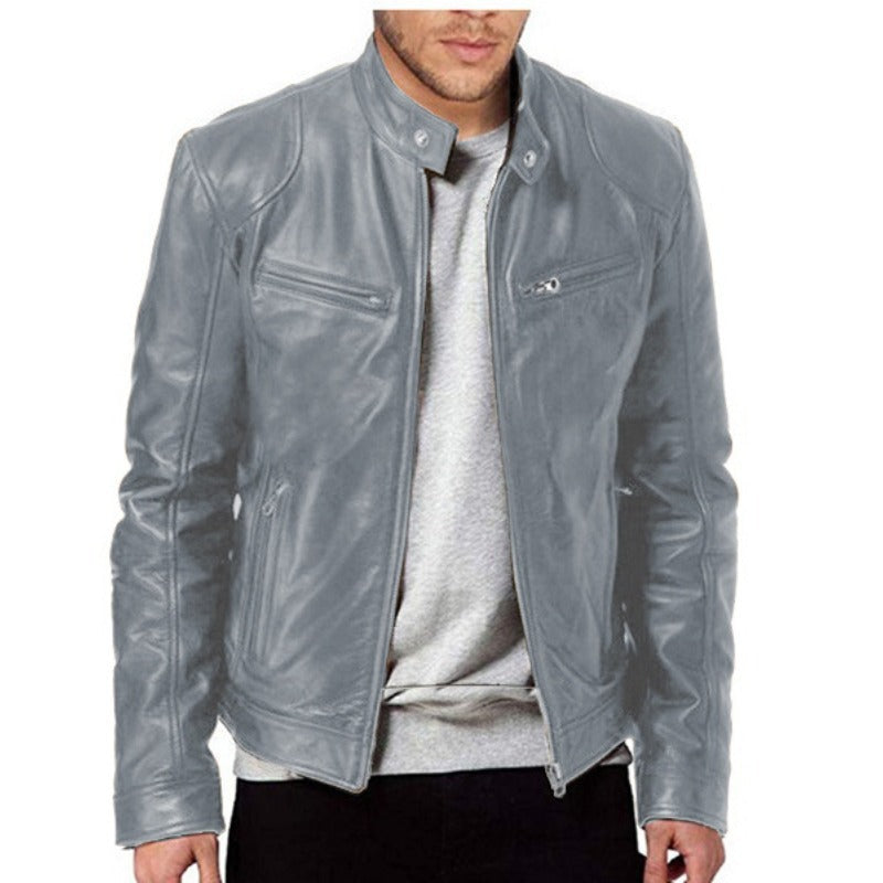 Men’s PU Leather Zipper Cardigan Jacket