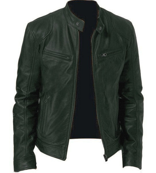Men’s PU Leather Zipper Cardigan Jacket