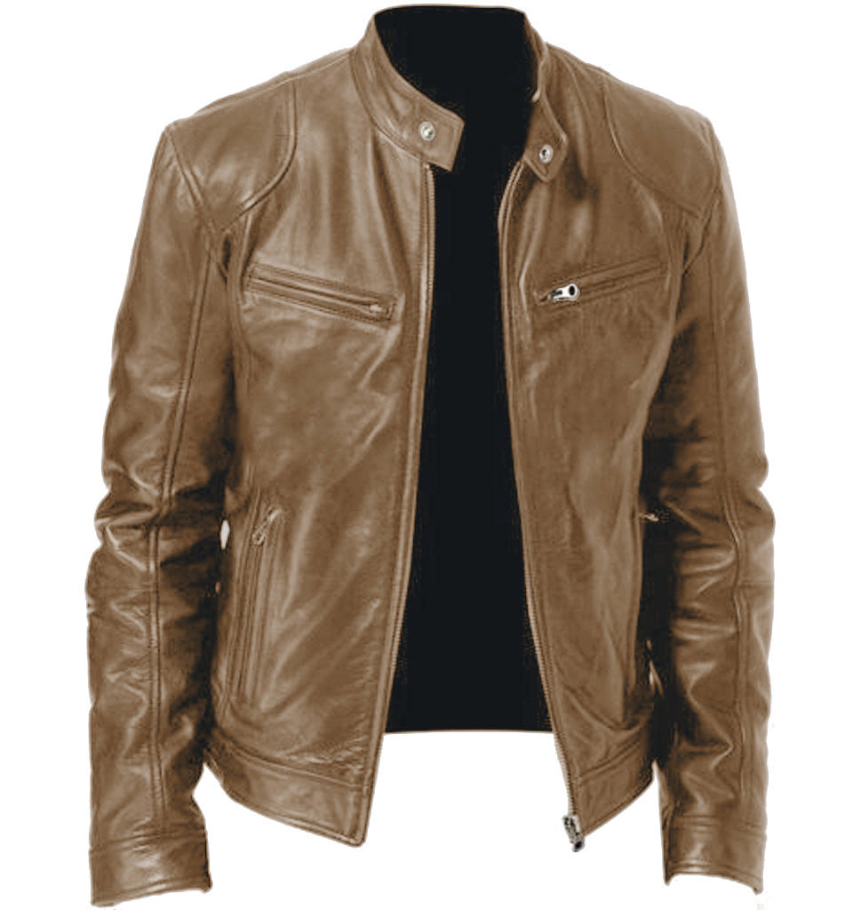 Men’s PU Leather Zipper Cardigan Jacket