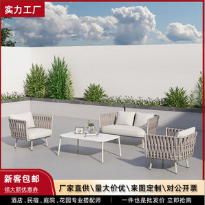 Nordic Outdoor Rattan Sofa Courtyard Villa Garden Waterproof Sunscreen Outdoor Balcony Three-piece Leisure Chair Furniture - Styloqs