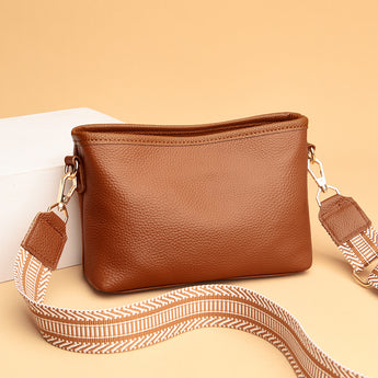 Cross-border Genuine Leather Women's Bag 2023 New Simple Litchi Shoulder Crossbody Bag Women's Bag Top Layer Cowhide Bag Small Bag - Styloqs