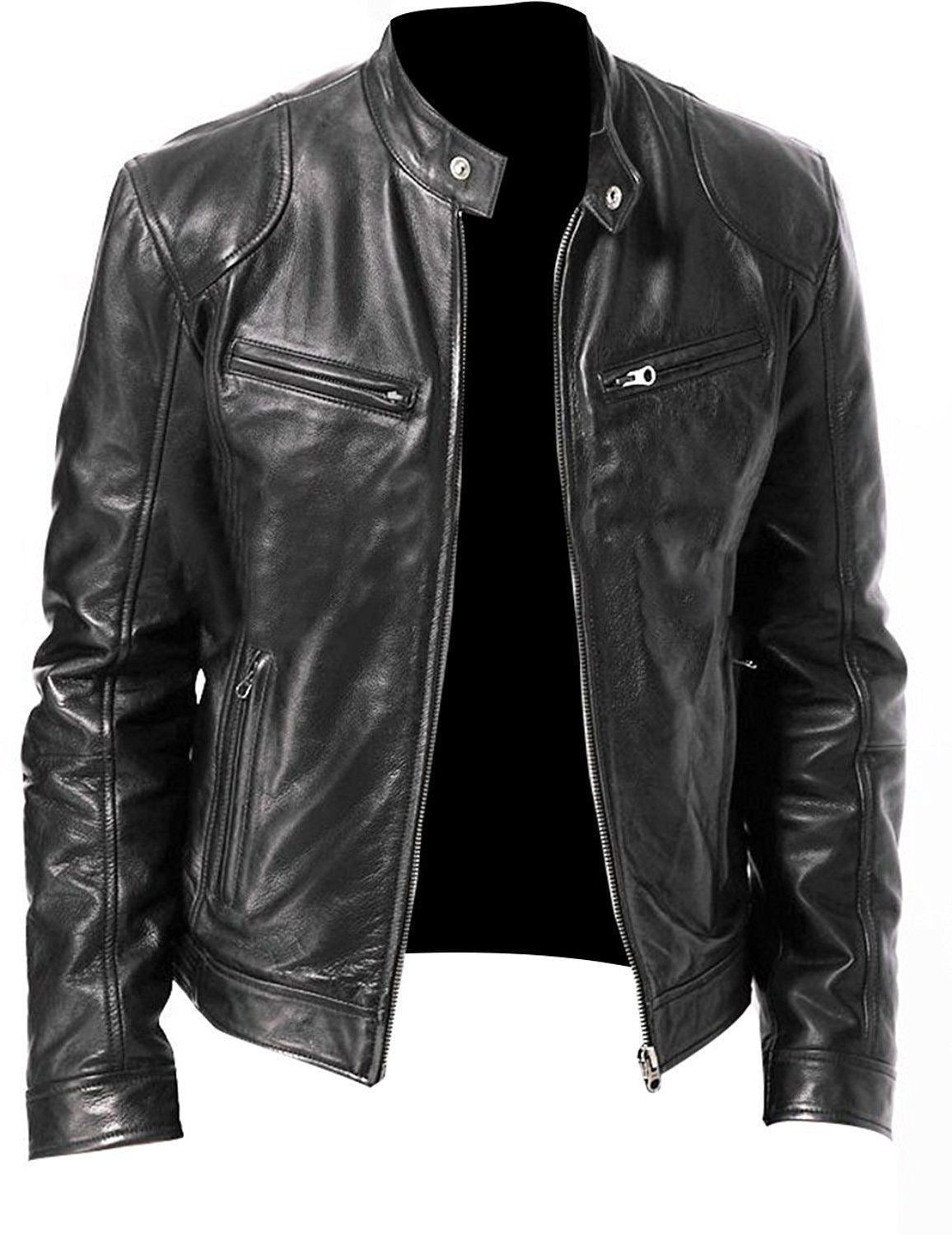 Men’s PU Leather Zipper Cardigan Jacket