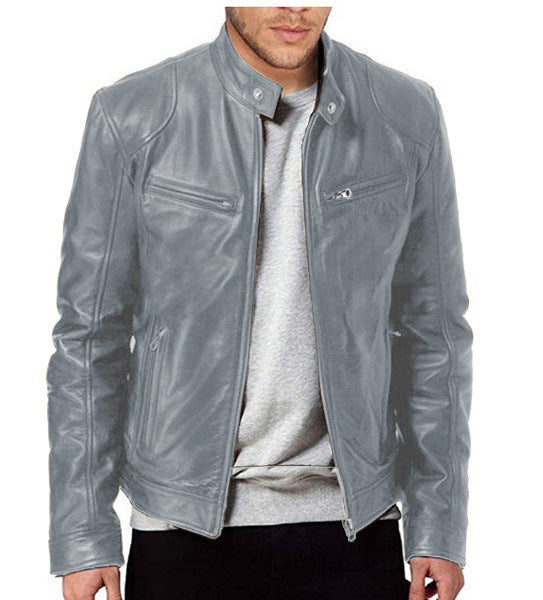 Men’s PU Leather Zipper Cardigan Jacket