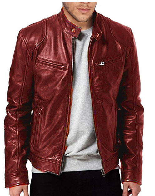 Men’s PU Leather Zipper Cardigan Jacket