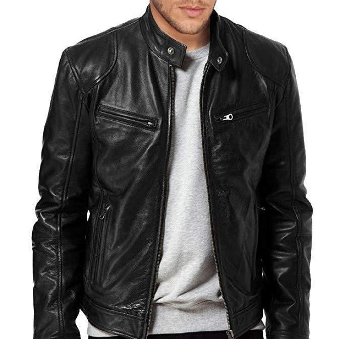 Men’s PU Leather Zipper Cardigan Jacket