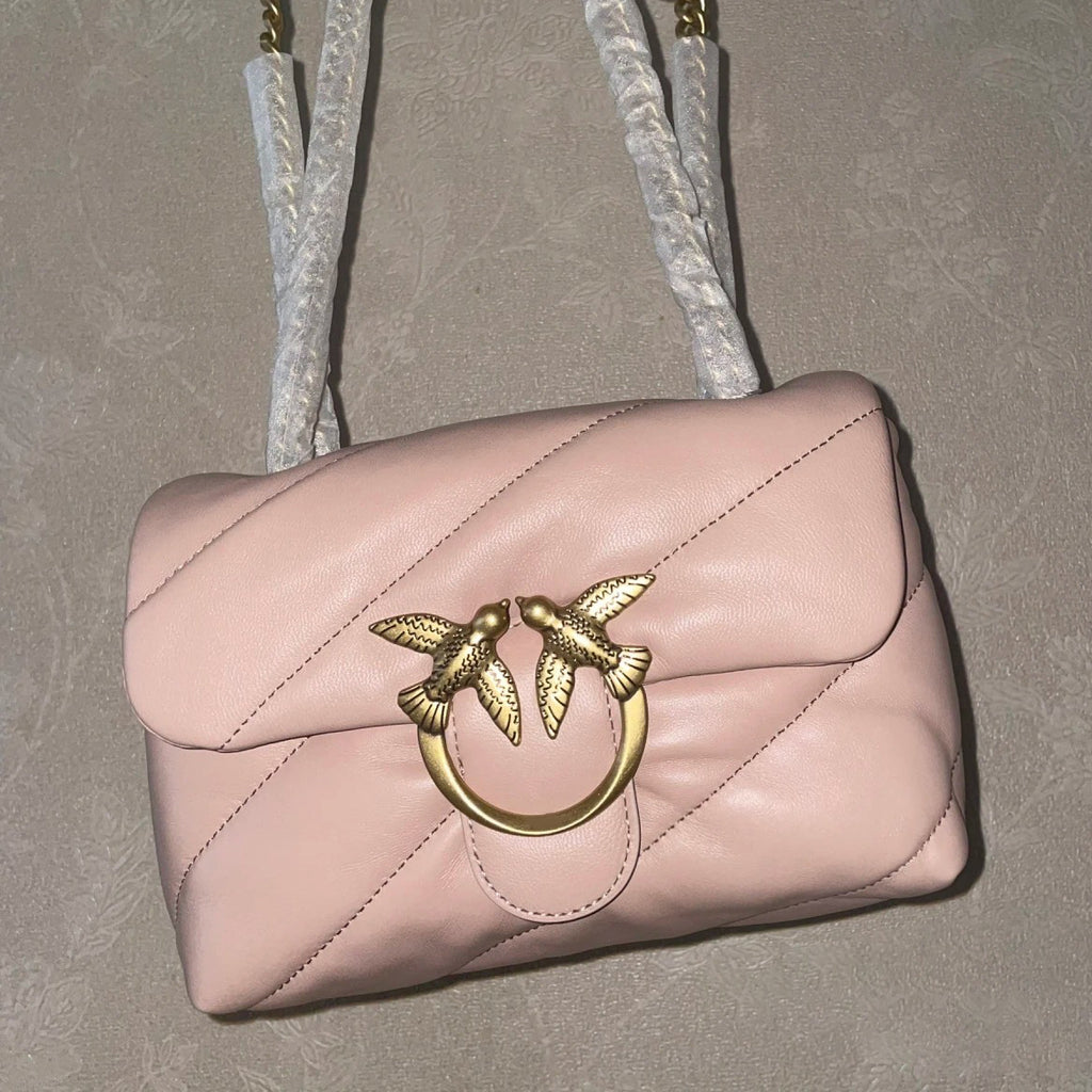 New High Quality Sheepskin Pinko Same Style Puff Pillow Bag Mini Crossbody Chain Puff Swallow Bag Women's Bag - Styloqs