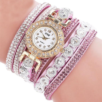 Timeless Glamour: Leather Rhinestone Watch Bracelet for Effortlessly Chic Style - Styloqs