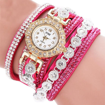 Timeless Glamour: Leather Rhinestone Watch Bracelet for Effortlessly Chic Style - Styloqs